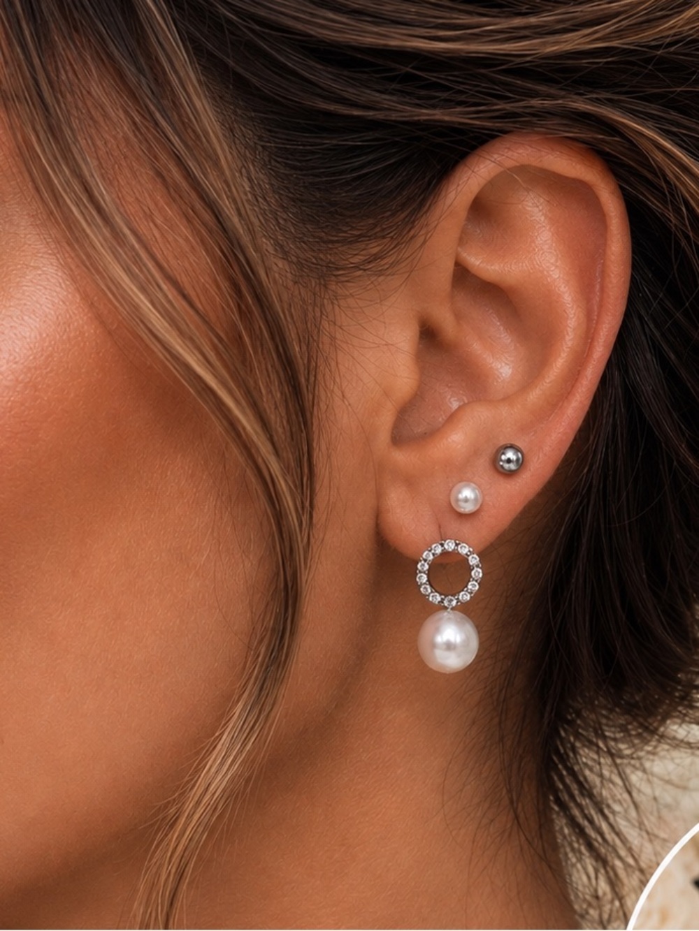 D’Bello Pearl & Crystal Drop & Stud Earring 3 Pair Set